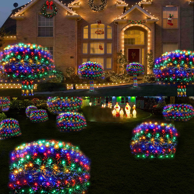 WBao Christmas Net Lights, 200LED 8.4ft x 5.2ft Christmas Lights with 8 Modes, Timer, End to End Connectable, Waterproof Design for Lawn, Bushes, Trees Outdoor Christmas Decorations, Multicolor