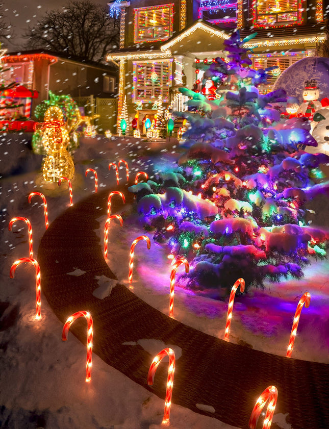 COOLWUFAN 22" Christmas Candy Cane Pathway Markers, Set of 12 Pack Christmas Outdoor Decorations Pathway Lights with 60 Warm Lights for Indoor and Outdoor Christmas Holiday Party Patio Yard Decor