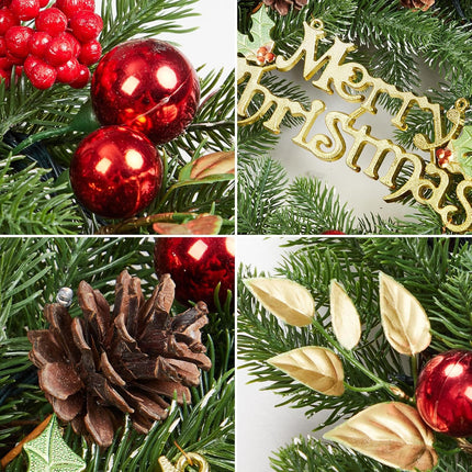 18 Inch Christmas Wreaths for Front Door, Lighted Outdoor Christmas Wreath with 40 LED Lights Timer Pine Cones for Window Fireplace Winter Xmas Decorations, Battery Operated