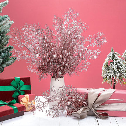 Tigeen 12 Pcs Large Christmas Tree Picks Bulk Glitter Branches Berries Stems Decorations 15.75'' Christmas Twigs Filler Berry Picks for Vase Christmas Tree Ornaments (Rose Gold)