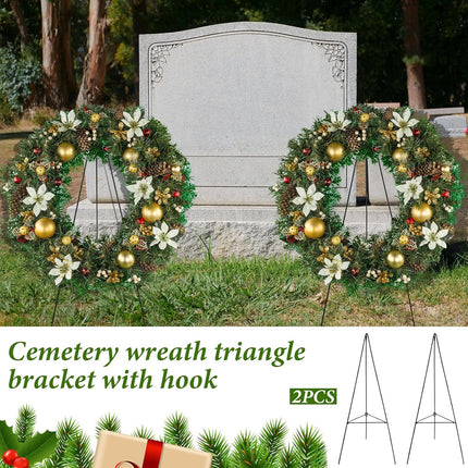Soaoo Christmas Wreath Stand Christmas Wreath Holder Metal Easel for Cemetery Grave Flower Holder Gravestone Wreath Stand for Grave Marker Gravestone Flowers Decorations (4,30inch)