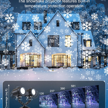 Brightown Christmas Snowflake Projector Lights Outdoor, Double Head Dynamic Christmas LED Rotating Snowfall Projector Waterproof Christmas Decorations Lights for Home Window Wall Christmas Decor
