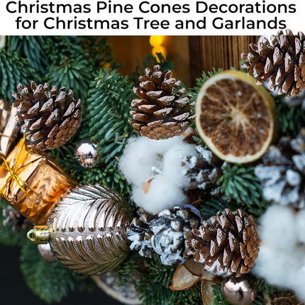 20 Pieces Christmas Pine Cones Decorations Picks - Snow Pine Cone for Xmas Tree Garland Wreath Ornaments Pinecones Decorating Winter Holidays Home