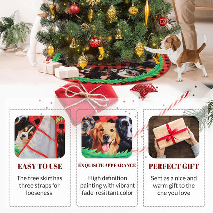 Christmas Dogs Tree Skirt 36 Inches, Dog Lover s, Lace-up Puppy Red Xmas Tree Skirt for Christmas Tree Decor, Christmas Holiday Party Indoor Decor