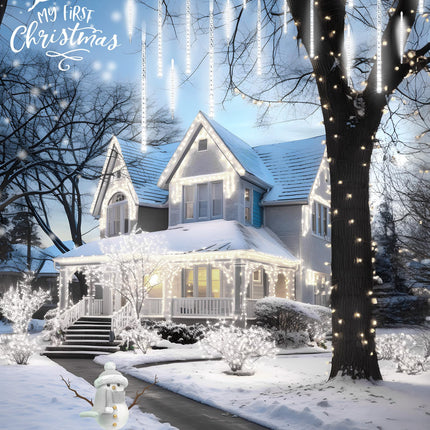 Minetom Solar Meteor Shower Icicle Lights,20 Tubes 480 LED Solar Christmas Lights Outdoor Waterproof, Cascading Lights Falling Rain Lights for Holiday Party Wedding Christmas Decorations, Pure White