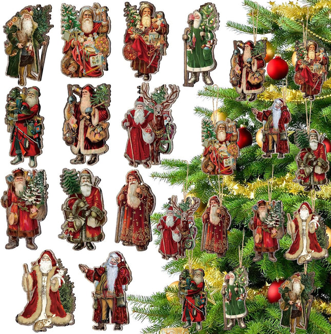Suzile 36 Pcs Christmas Wooden Ornaments Vintage Christmas Tree Ornaments Christmas Decorations for Tree Wreaths Christmas Hanging Wood Cutouts Christmas Decor for Home Xmas Winter Party(Santa Claus)