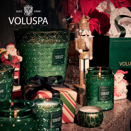 Voluspa Noble Fir Garland, 3 Wick Tin Candle, 12oz, 40 Hour Burn Time, Coconut Wax Candle for The Home, Poured in The USA