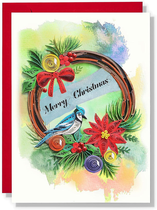 Christmas Wreath Quilling Card, 5 x 7 inch, Handmade, with Envelope