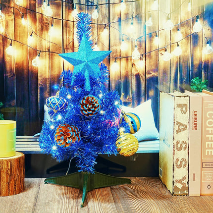 Tabletop Christmas Tree Mini Small 18 inches Blue Christmas Trees Artificial Classic Tinsel Feather Tree Tabletop Christmas Decor Halloween Collection