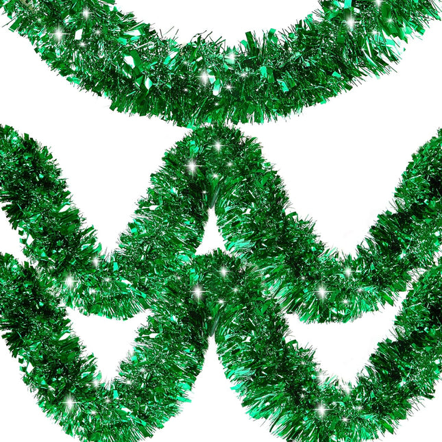 50FT Tinsel Christmas Garland Metallic Twist Garland Shiny Hanging Tinsel for Christmas Tree Party Supplies Indoor Outdoor Home Xmas Decoration (Green)
