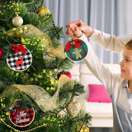 Pllieay 6 Pack of Christmas Ornament DIY Craft Kit Includes Christmas Plaid Fabric, Bamboo Hoop, Mini Pinecones, Artificial Pine Needle and Artificial Small Berrie for Christmas Decorations