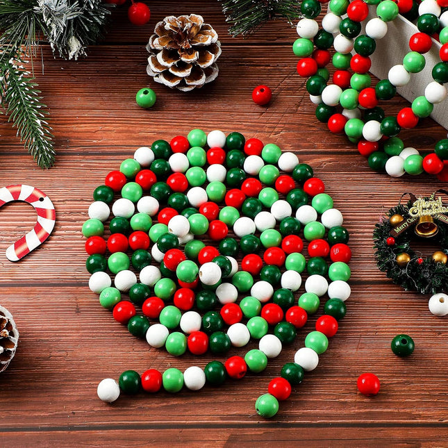 18 Ft Christmas Candy Wood Bead Garland 2 Pcs Bead Garland Retro Rustic Farmhouse Tree Boho Decor Wooden Bead Garland for Christmas Party Fireplace, Window, Wreath, Home, Door (Fresh Colors)