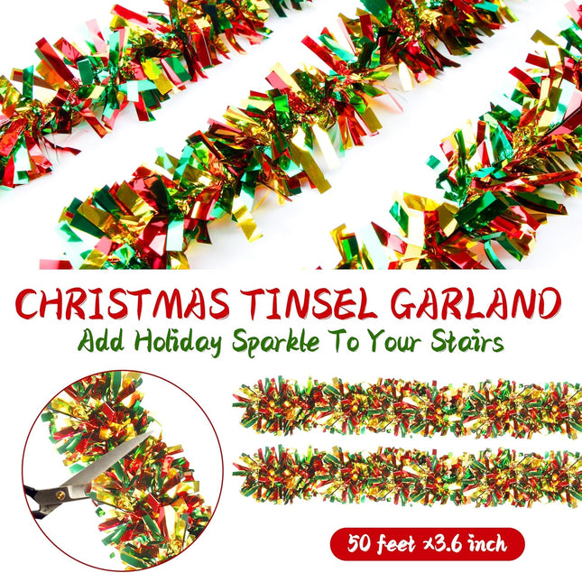 Christmas Tinsel Garland Metallic Hoilday Streamers Christmas Tree Decoration for Xmas Tree Party Supplies Indoor Outdoor Home Decor (Mix Color C)