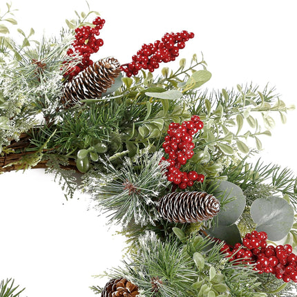 Sggvecsy 21 Inch Artificial Christmas Wreath for Front Door Xmas Red Berry Wreath with Pine Needles Pine Cones Eucalyptus Leaves Christmas Hanging Decorations for Wall Outdoor Home Window Decor