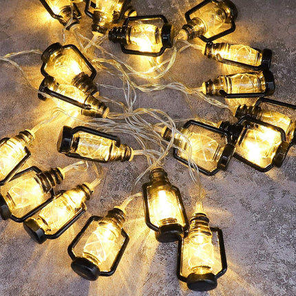 AceList 20 LED Black Lantern String Lights Mini Kerosene Lamp for Indoor Outdoor Patio Garden Holiday Home Ramadan Wedding Party Christmas Tree Year Decorations(Warm White Light)