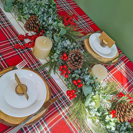Winlyn 6' Long Artificial Eucalyptus and Pine Christmas Garland with Pine Cones Red Berries Pine Needles Winter Greenery Garland Christmas Season Holiday Wedding Table Runner Centerpiece Mantel Decor