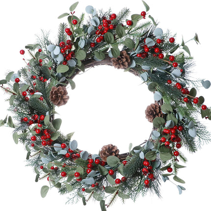 Christmas Wreath-20In Christmas Wreaths for Front Door Winter Wreath with Pine Needles Pine Cones and Red Berries for Winter and Christmas Decor