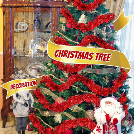 Riceshoot 131.23 ft Christmas Tinsel Garland Metallic Tinsel Twist Garland Bulk Christmas Tree Decorations Christmas Tinsel Glittering Hanging Garlands for Xmas Party Decor (Maple Leaf Red)