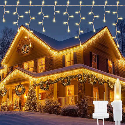 Icicle Lights Outdoor, 23FT 200 Connectable Icicle Christmas Lights,Warm White Plug in Curtain String Lights for Indoor Wedding Party Holiday Xmas Yard Patio Window Decorations