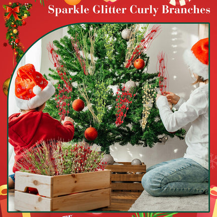 Libima 36 Pcs Christmas Tree Picks Artificial Glitter Berry Stem Ornaments 15.7 Inch Bead Sticks Pick Decorations Glittery Twigs for Xmas Tree Topper Wreath Vase Filler Home Decor (Red Green and Gold)