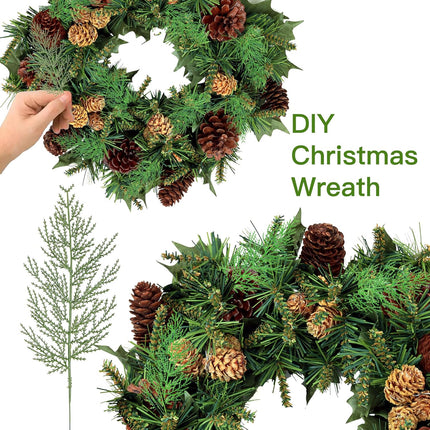 Sggvecsy 40 Pieces Artificial Pine Branches 13.7 Inches Christmas Greenery Leaves Faux Pine Needles Fake Pine Picks Cedar Stem for DIY Garland Wreath Christmas Tree Embellishing Home Garden Decoration