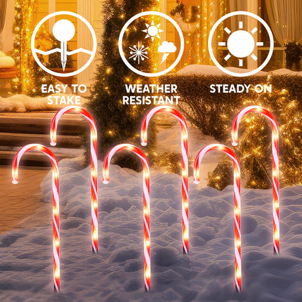 Joiedomi 23" Christmas Candy Cane Pathway Lights, 6 Packs Outdoor Christmas Stakes Lights with 36 Warm White Lights for Holiday Xmas Walkway Yard Patio Garden Sidewalk