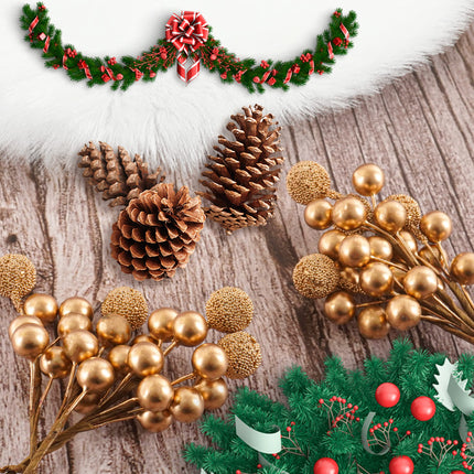 DRWATE Artificial Gold Holly Leaves Berry Picks Stems Fake Winter Christmas Berries Decor for DIY Garland and Holiday Wreath Ornaments, 16 Branch by Bilipala