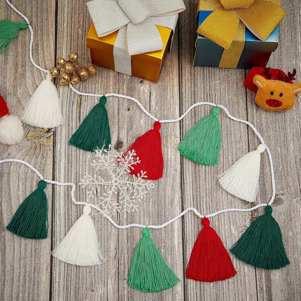 WILLBOND 4 Pieces Christmas Tassel Garland Merry Christmas Felt Garland Tassel Banners Decoration for Christmas Tree Classroom Home Supplies(3.1 Inch,Red, White, Light Green, Dark Green)