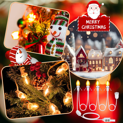 Meonum 3 Pack Accessory Cord with 4 LED Light Bulbs, 9.8 ft Christmas Village Light Cord with Female Plug, C7 Light Cord with Switch for Christmas Halloween Blow Mold Holiday Decor, Warm White Light