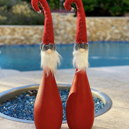 S/2 Gnome Wine Champagne Bottle Topper Decor Hostess Christmas Holiday s Favors 17" (Red Hook W Bell)