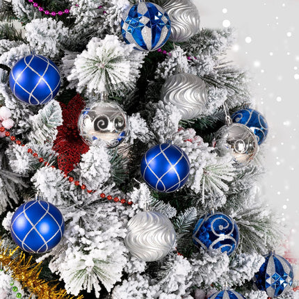 3.15" Christmas Ball Ornaments Set, 16pc Blue and Silver Xmas Tree Ornaments Decoration, Shatterproof Large Decorative Hanging Balls with Loop for Christmas Party Holiday Wreath Garland Home Decor