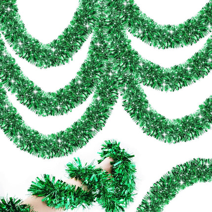50FT Christmas Tinsel Garland, Green Christmas GarlandTinsel Garlands Christmas Tinsel Ribbon Garlands Tinsel Twist Garland for Indoor for Xmas Tree Holiday Disco Party Christmas Decor