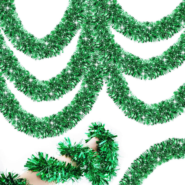 50FT Christmas Tinsel Garland, Green Christmas GarlandTinsel Garlands Christmas Tinsel Ribbon Garlands Tinsel Twist Garland for Indoor for Xmas Tree Holiday Disco Party Christmas Decor