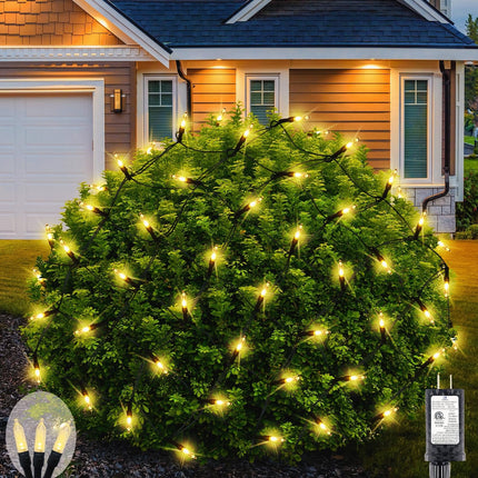 Christmas Net Lights Outdoor 120 LED 6ftx5ft Christmas Decorations Lights ,8 Modes Connectable Waterproof Net Mesh Lights for Xmas Trees, Bushes, Wedding, Garden, Outdoor, Indoor Decor (Warm White)