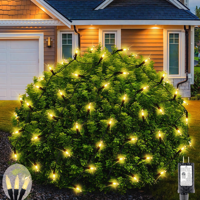 Christmas Net Lights Outdoor 120 LED 6ftx5ft Christmas Decorations Lights ,8 Modes Connectable Waterproof Net Mesh Lights for Xmas Trees, Bushes, Wedding, Garden, Outdoor, Indoor Decor (Warm White)