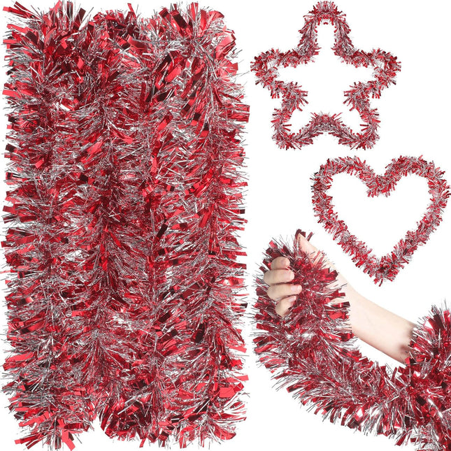 32.8 ft x 4 Inches Christmas Red Tinsel Garland Xmas Metallic Twist Garland Glitter Tree Garland Christmas Parade Float Decorations for Christmas Tree Wreath Party Indoor Outdoor Decor