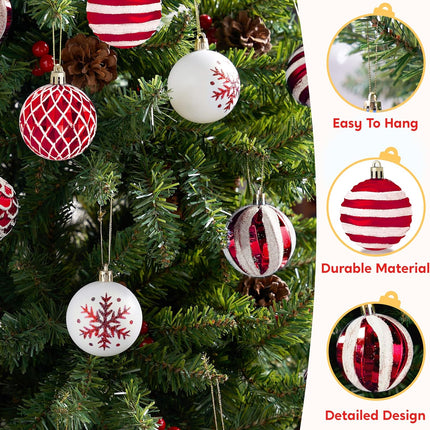 Joiedomi 36 Pcs Red and White Christmas Ball Ornaments Set, 2.36” Shatterproof Christmas Hanging Tree Decoration, Xmas Balls Ornaments for Tree Present Banister Wreath Garland Indoor Party Supplies