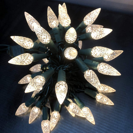 Dalla Costa 50 Count C3 Faceted Christmas Mini Light Set Indoor/Outdoor Use String Lights for Garden Christmas Tree Patio Lawn Party Home 120V UL Green Wire 17 Feet (Warm White)