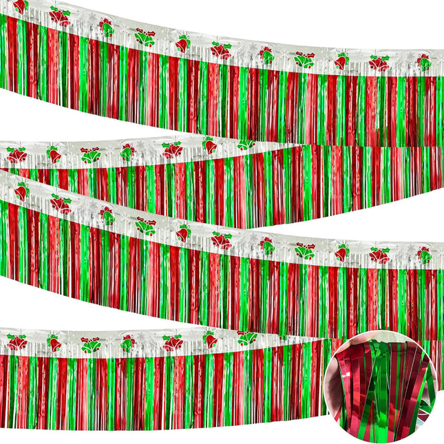 Christmas Parade Floats Foil Fringe, Each 10 ft x 15'' Red Green Silver Bells Tinsel Streamers Garland Banner Table Skirts for Christmas Trailer Car Graduation Homecoming Party (Bells 8 Pack)