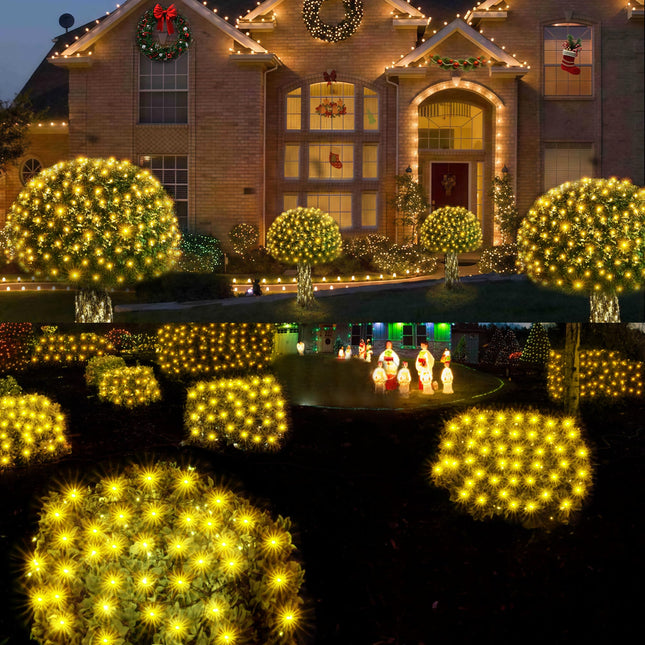 WBao Solar Christmas Net Lights, 360LED 11.5ft x 6.9ft Christmas Bushes Lights with Remote, 8 Lighting Modes, Timer, Waterproof Design for Lawn, Bushes, Trees Outdoor Christmas Decorations, Warm White