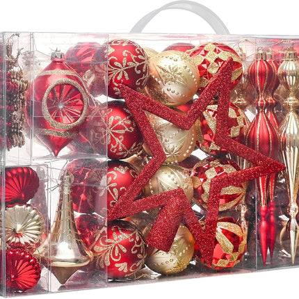 Valery Madelyn Ornaments for Christmas Trees, 100ct Red and Gold Shatterproof Christmas Tree Decorations, Luxury Hanging Ball Ornaments Bulk for Xmas Holiday Decor