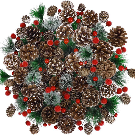 232 Pieces Christmas Wreath Making Decoration Artificial Pine Cone Berry Set Pine Natural Pinecones Branches for Xmas Tree Ornament Home Fall Winter Christmas Party DIY