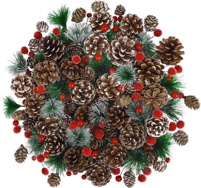 232 Pieces Christmas Wreath Making Decoration Artificial Pine Cone Berry Set Pine Natural Pinecones Branches for Xmas Tree Ornament Home Fall Winter Christmas Party DIY