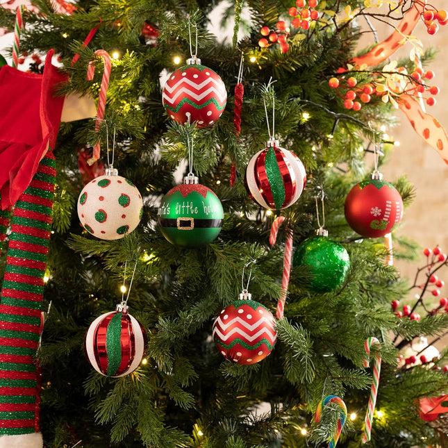 Valery Madelyn Christmas Ornaments Tree Decorations, 16ct Elf Red Green White Shatterproof Large Christmas Ball Ornaments Set, 3.15 Inch Decorative Hanging Ornament Bulk for Xmas Holiday Party Decor