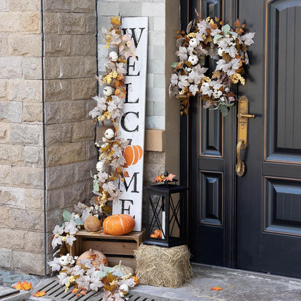 MIZII Fall Decor Artificial Maples Leaf Pumpkin Garland 10FT Autumn Maple Vines Garland Thanksgiving Halloween Harvest Decorations for Home Porch Mantle Fireplace Farmhouse Outdoor Indoor (10FT,Fall)