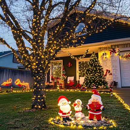 JMEXSUSS 2 Pack Solar Christmas Lights Outdoor Waterproof, Total 400 LED 151FT Warm White Christmas Lights, 8 Modes Solar String Lights for Outside Patio Yard Tree Garden Christmas Decorations