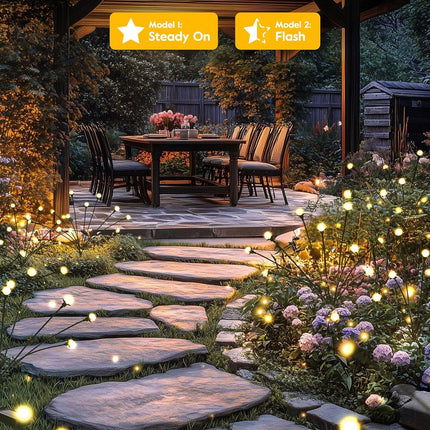 Brightown Solar Garden Lights - 4 Pack 48 LED Firefly Lights with 2 Lighting Mode, Sway by Wind, Waterproof Solar Light for Outdoor Outside Yard, Warm White