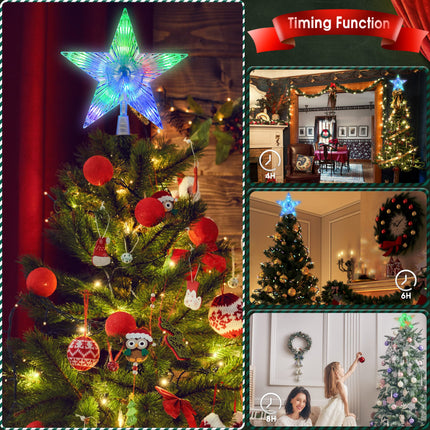 6.8 inch Christmas Tree Topper Lighted, Christmas Tree Star with Remote Control,Multiple Light Modes, Brightness, RGB Christmas Star Tree Topper for Home, Room etc