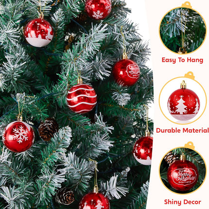 Joiedomi 36 Pcs Red Delicate Painting & Glittering Christmas Ball Ornaments Set, 2.3" Christmas Tree Hanging Decoration, Xmas Shatterproof Indoor Decoration for Tree Wreath Holidays Party Supplies