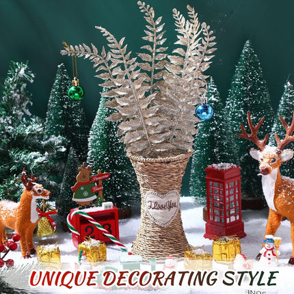 Yunsailing 16 Pcs Christmas Tree Picks and Sprays Artificial Tropical Leaf Christmas Tree Decorative Sprays Glitter Leaf Garland Flashing Picks DIY Bouquet Stem Floral Branches for Xmas(Champagne)